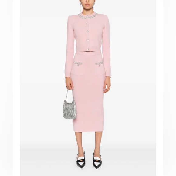 Self-Portrait Blush Pink knit Pencil Skirt size M - Picture 3 of 11